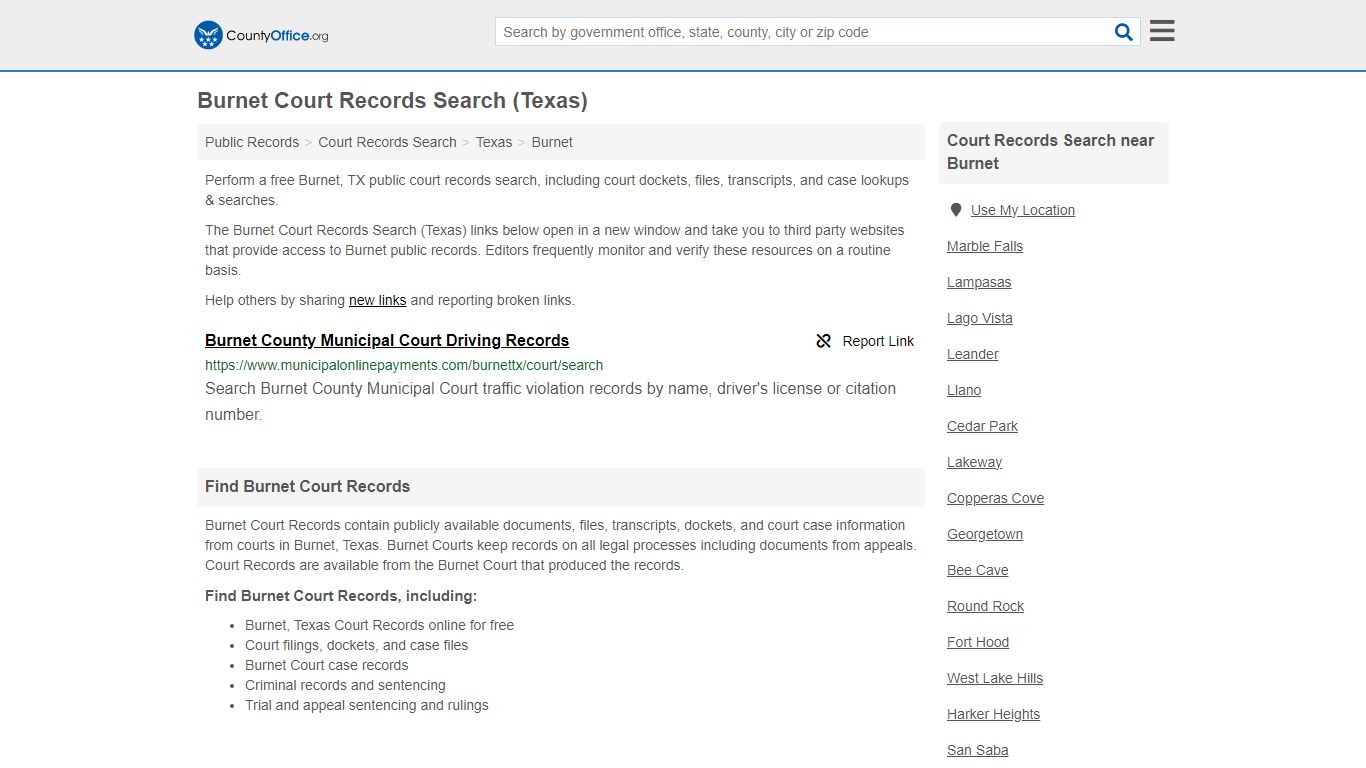 Burnet Court Records Search (Texas) - County Office